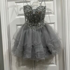 Silver Sequin Tiered A-line Prom Dress
